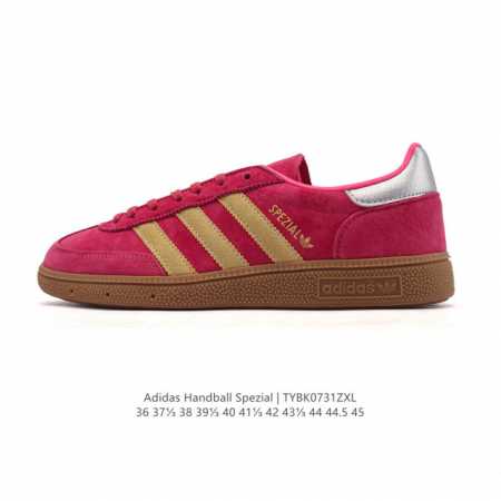 公司级 阿迪达斯 Adidas Handball Spezial 低帮三叶草学院风复古休闲板鞋 德训鞋 橡胶底柔软皮革经典运动鞋板鞋。圆头、缝合拼接设计、正面绑 - 点击图像关闭