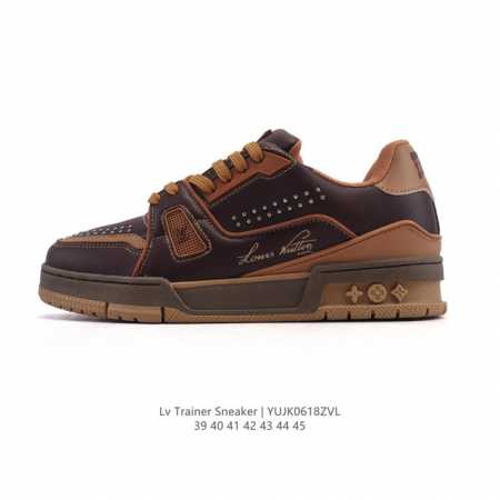 路易威登 Louis Vuitton Lv路易威登板鞋 时尚运动鞋潮厚底增高男鞋。舒适防滑底和百搭性霸屏整个时尚娱乐圈，细节调整完美主义！采用柔软皮革拼接鞋面， - 点击图像关闭