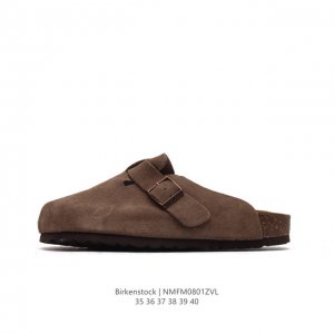 德国百年知名鞋履品牌 博肯birkenstock Boston Vl 勃肯绒面金属针扣软木底包头拖鞋 牛皮绒面革质地柔软 搭配可调节鞋扣提升穿着舒适度 人体工学