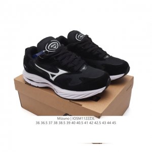 公司级 Mizuno Sportstyle 美津浓 复古时尚休闲舒适减震运动跑步鞋 厚底增高老爹鞋 美津浓wave机械缓震，可以说是机械缓震跑鞋科技的翘楚。有着