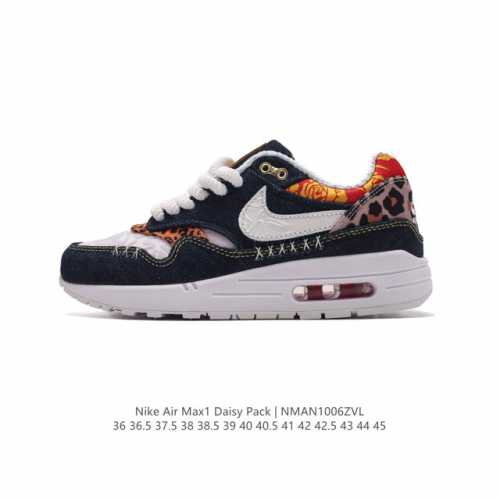 公司级耐克 Nike Air Max 1 “Daisy Pack” 气垫 厚底增高百搭运动板鞋，深浅不一的鞋面搭配斑点细节、深色鞋舌，撞色效果明显。多材质拼接质