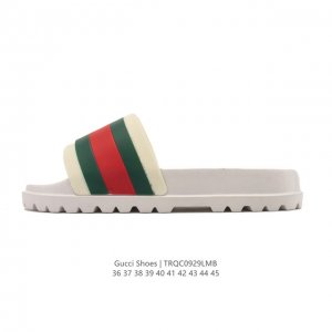 Gucci 古驰 2025夏最新 时尚潮流百搭男女士拖鞋 双G老花一字拖 一脚蹬厚底增高平底 踩屎感凉拖鞋 沙滩鞋休闲舒适拖鞋。 尺码：36-45 编码：Trq