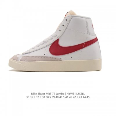 耐克 Nike Blazer Mid '77 Jumbo 男女士运动鞋 抓地板鞋革新重塑经典街头人气鞋款。采用人气传统外观，巧搭大号耐克勾勾设计和宽大鞋带。柔软