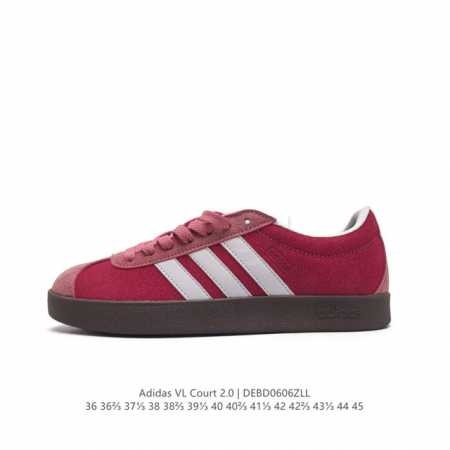 Adidas T头鞋 阿迪达斯 Vl Court 2.0 Shoes 运动休闲板鞋小白鞋，这款t形鞋头运动鞋,力求无论球场或街头,皆显耀眼出众。采用绒面革和牛皮 - 点击图像关闭