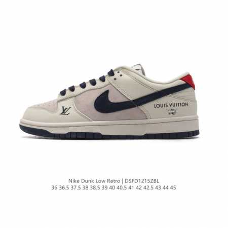 耐克 Nike Dunk Low Retro 运动鞋经典复古板鞋 路易威登联名。作为 80 年代经典篮球鞋款，起初专为硬木球场打造，后来成为席卷街头的时尚标杆， - 点击图像关闭