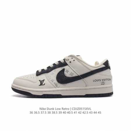 耐克 Nk Dunk Low Lv路易威登 周年高端定制 低帮休闲板鞋 #海外官方同步发售，鞋底侧边镶嵌上louis Vuitton名牌凸显尊贵，鞋盒上手绘蓝金 - 点击图像关闭