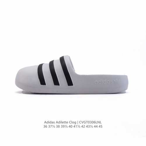 80 阿迪达斯Adidas Adilette Clog夏季时尚舒适男女士包头凉拖鞋 高品质 厚底增高一字拖鞋沙滩鞋 休闲运动拖鞋 脚极感致舒适 类型：男女鞋 货