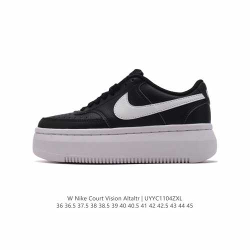 NIKE耐克新款Nike Court Vision Alta LTR 厚底增高运动休闲板鞋。时尚设计，巧妙融合皮革材质搭配加高鞋底。出众篮球鞋外观搭配柔软鞋舌，