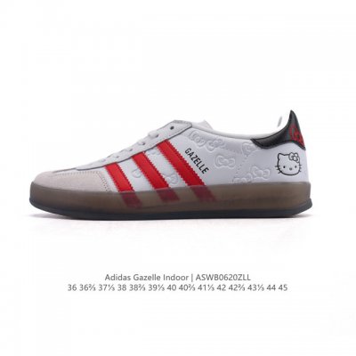 阿迪达斯 Adidas Originals Gazelle Indoor复古三叶草防滑透明橡胶板鞋经典运动鞋 Hellokity 猫。这款经典鞋,忠于原版设计,