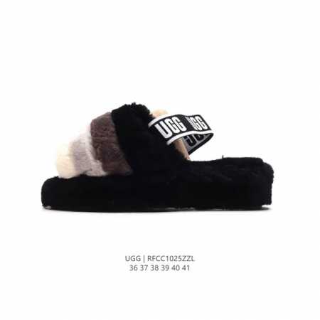 UGG 秋冬新款棉拖 露趾棉凉鞋 俏皮可爱的百变造型， 美国轻奢品牌UGG 平底系列冬季羊毛一体雪地休闲保暖毛毛家居包头棉拖鞋。官方同步包装 检验标 材料采用原 - 点击图像关闭