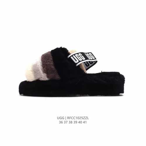 UGG 秋冬新款棉拖 露趾棉凉鞋 俏皮可爱的百变造型， 美国轻奢品牌UGG 平底系列冬季羊毛一体雪地休闲保暖毛毛家居包头棉拖鞋。官方同步包装 检验标 材料采用原