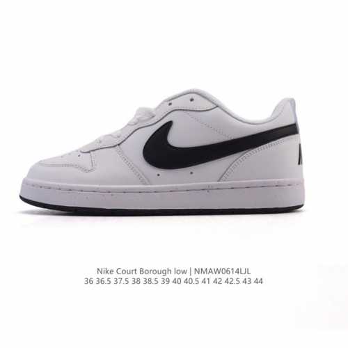 耐克 Nike 男女子运动鞋 Court Borough Low 小空军低帮板鞋。1.其皮革材质的鞋面结合网眼鞋舌，在出众外观与质感的同时提供稳固支撑，并且提升