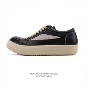 公司级 Rick Owens 复古百搭 时尚 舒适透气 耐磨 休闲鞋 市售最高版本 Rick Owens 瑞克 欧文斯 粗鞋带 低帮高街休闲运动板鞋 原鞋开发
