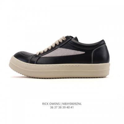 公司级 Rick Owens 复古百搭 时尚 舒适透气 耐磨 休闲鞋 市售最高版本 Rick Owens 瑞克 欧文斯 粗鞋带 低帮高街休闲运动板鞋 原鞋开发
