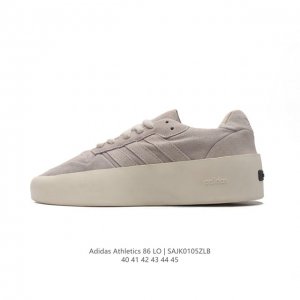 阿迪达斯联名 Fog Fear Of God X Adidas Athletics 86 Lo 复古厚底板鞋。一眼就看得出来敬畏上帝风格，鞋面中用了质感拉满的皮