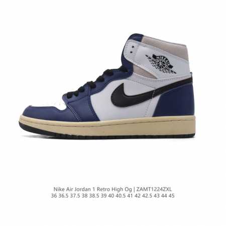 耐克 男女同款运动板鞋 Nike Air Jordan 1 Retro High Og 乔丹一代aj1 乔1 Aj1 篮球鞋复刻运动鞋。皮面高帮板鞋的设计灵感源 - 点击图像关闭