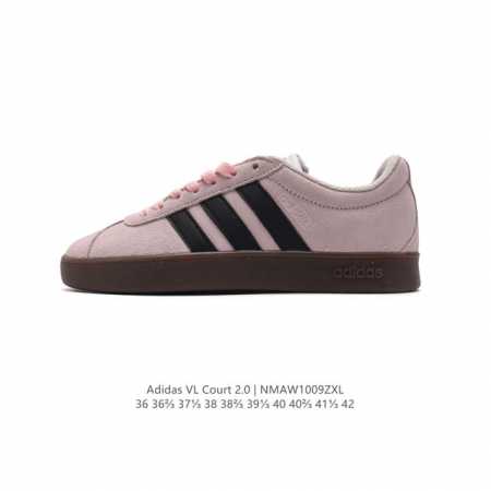Adidas T头鞋 阿迪达斯 Vl Court 2.0 Shoes 运动休闲板鞋小白鞋，这款t形鞋头运动鞋,力求无论球场或街头,皆显耀眼出众。采用绒面革和牛皮 - 点击图像关闭