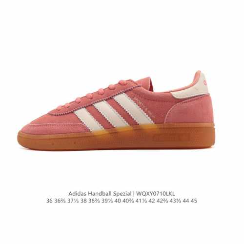 性价比版本 阿迪达斯 Adidas Handball Spezial 低帮三叶草学院风复古休闲板鞋 德训鞋 橡胶底柔软皮革经典运动鞋板鞋。圆头、缝合拼接设计、正