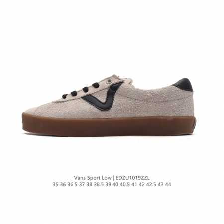 VANS 万斯 男女鞋真标硫化工艺，原装铝楦数据开发鸟嘴楦型版本范斯Vans Sport 运动系列复古低帮硫化滑板板鞋“麂皮做旧泼墨小浪LOGO”。 类型：男女 - 点击图像关闭