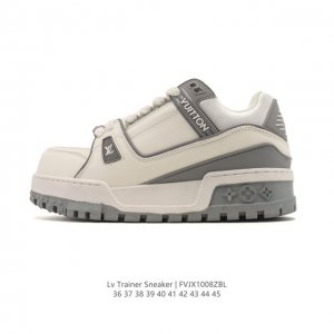 公司级 路易威登 Louis Vuitton Lv路易威登板鞋 时尚运动鞋潮厚底增高男女鞋。舒适防滑底和百搭性霸屏整个时尚娱乐圈，细节调整完美主义！采用柔软皮革