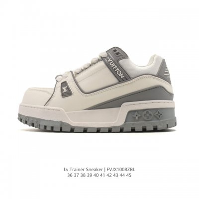 公司级 路易威登 Louis Vuitton Lv路易威登板鞋 时尚运动鞋潮厚底增高男女鞋。舒适防滑底和百搭性霸屏整个时尚娱乐圈，细节调整完美主义！采用柔软皮革