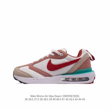 耐克 Nike Air Max Dawn 黎明系列 低帮气垫百搭休闲运动慢跑鞋，从配色上彰显出浓厚的复古气质。最大的亮点当属鞋型设计上加入结构元素，汲取 4年诞 - 点击图像关闭