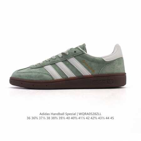 阿迪达斯 Adidas Handball Spezial 低帮三叶草学院风复古休闲板鞋 德训鞋 橡胶底柔软皮革经典运动鞋板鞋 圆头 缝合拼接设计 正面绑带 鞋舌 - 点击图像关闭