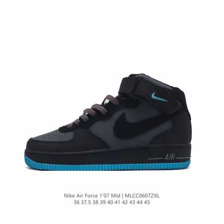 耐克 Nike Air Force 1 ‘07 Mid 空军一号中帮魔术贴百搭休闲运动板鞋厚底增高时尚男女鞋。柔软、弹性十足的缓震性能和出色的中底设计，横跨复古 - 点击图像关闭
