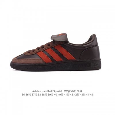 性价比版本 阿迪达斯 Adidas Handball Spezial 低帮三叶草学院风复古休闲板鞋 德训鞋 橡胶底柔软皮革经典运动鞋板鞋。圆头、缝合拼接设计、正