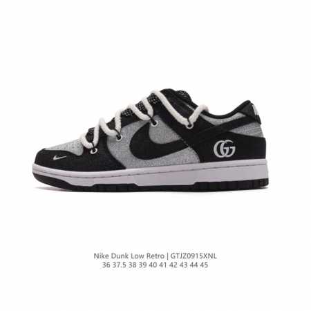 公司级 耐克 Nike Dunk Low Retro 运动鞋 解构绑带 双鞋带 Gucci联名 复古板鞋。作为 80 年代经典篮球鞋款，起初专为硬木球场打造，后 - 点击图像关闭