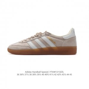 阿迪达斯 Adidas Handball Spezial 低帮三叶草学院风复古休闲板鞋 德训鞋 橡胶底柔软皮革面经典运动鞋板鞋。圆头、缝合拼接设计、正面绑带、鞋