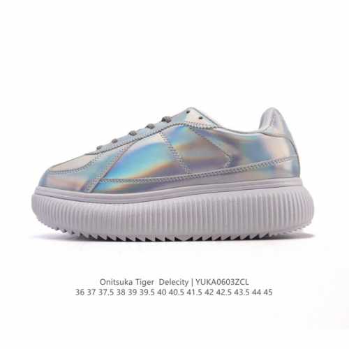 新品 Onitsuka Tiger 鬼塚虎 Delecity 鞋帮高度 低帮 功能 平衡,支撑,增高,耐磨 运动系列 时尚休闲松糕跟 厚底增高小白鞋。Onits