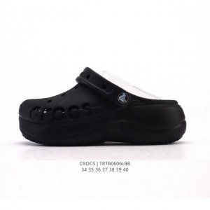 Crocs 沙滩洞洞鞋 女士休闲厚底增高凉拖鞋 卡骆驰明星同款 厚底增高沙滩鞋 选择尺码时 建议选大一码 脚感更舒适 家居休闲一式两用拖鞋 白敬亭同款，坡跟设计
