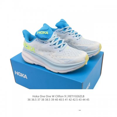 Hoka One One 升级款 Clifton 9 克利夫顿9代 休闲跑步鞋轻量缓震运动鞋。此次，Clifton 9 厚了也轻了。非凡脚感，更厚更轻更稳定。作