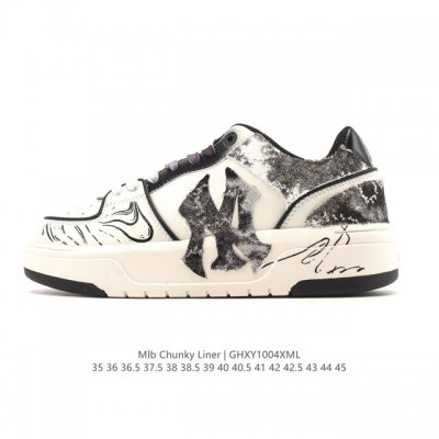 公司级 Mlb Chunky Liner Basic 人气单品学长鞋系列轻量增高厚底百搭休闲运动板鞋，皮革拼接男女轻便胶鞋 高级街头休閒品牌鞋。Mlb Chun