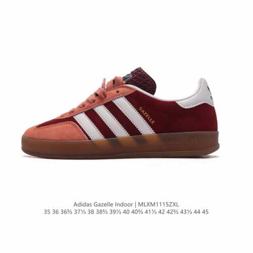 真标 阿迪达斯 Adidas Originals Gazelle Indoor复古三叶草防滑透明橡胶板鞋经典运动鞋。这款经典鞋,忠于原版设计,缀撞色三条纹和鞋跟