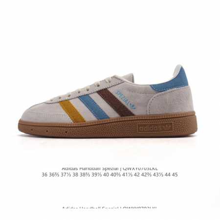 性价比版本 阿迪达斯 Adidas Handball Spezial 低帮三叶草学院风复古休闲板鞋 德训鞋 橡胶底柔软皮革经典运动鞋板鞋。圆头、缝合拼接设计、正 - 点击图像关闭