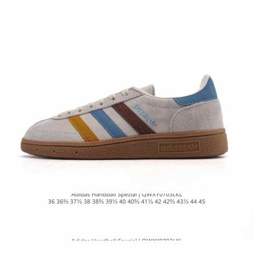 性价比版本 阿迪达斯 Adidas Handball Spezial 低帮三叶草学院风复古休闲板鞋 德训鞋 橡胶底柔软皮革经典运动鞋板鞋。圆头、缝合拼接设计、正