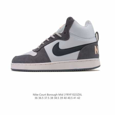 耐克 Nike Court Borough Mid 2 中帮小Aj1百搭透气休闲运动板鞋魔术贴运动篮球鞋。兼顾舒适脚感和出众风范，演绎匠心之作。结构性的支撑贴合 - 点击图像关闭