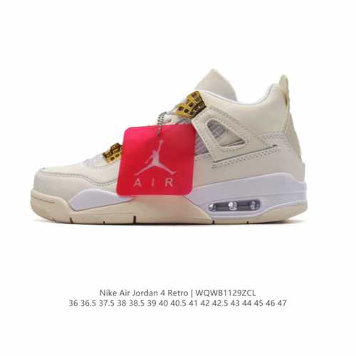 真标 耐克 Nike Air Jordan 4 Retro Og迈克尔 乔丹aj4代乔4 中帮复古休闲运动文化篮球鞋。秉承轻量化的速度型篮球鞋设计思想完成设计，