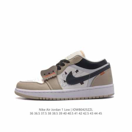 Nike 耐克 原楦原纸版开发版型，采用牛培移膜软皮革材质鞋面，中底注胶孔内置真sole气垫耐克nike Air Jordan 1 Low Gs White B - 点击图像关闭