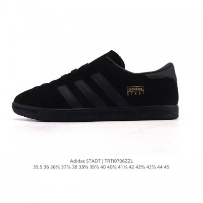 新品 阿迪达斯 Adidas Stadt 舒适透气 百搭潮流 复古时尚 德训鞋 柔软舒适 防滑耐磨 低帮 运动板鞋 男女同款。休闲鞋特色：设计师大胆选择粉色打底