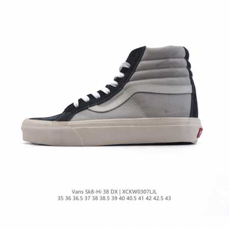 100 Vans 范斯Sk8-Hi 男女高帮滑板鞋-复古休闲运动鞋-Vans范斯。Vans推出的Sk8-Hi板鞋，以经典的款性和高帮设计呈现，鞋面采用优质皮革材 - 点击图像关闭