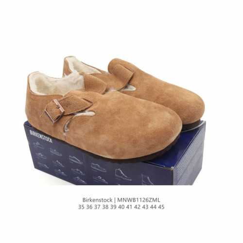 公司级 Birkenstock Boston Vl 勃肯男女鞋 加绒加毛 秋冬新款 绒面金属针扣软木底包头运动板鞋 天鹅绒般的绒面革赋子休闲的经典外观，牛皮绒面