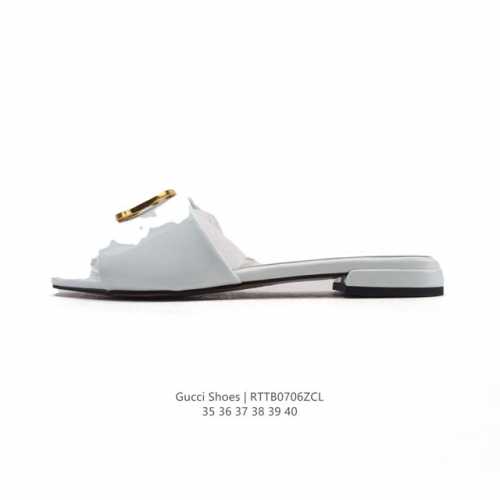 新品 古驰 Gucci 方头小羊皮皮革拖鞋女全覆盖金属标志休闲居家一字拖 Gucci拖鞋香到跺脚这双拖鞋的软底设计真的太贴心了！逛街2小时都不觉得累，走起来超级