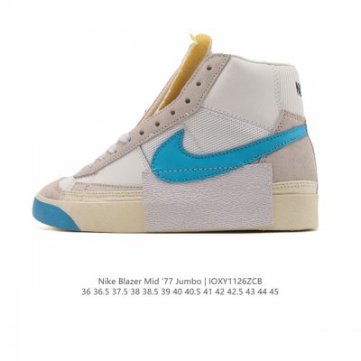 耐克 Nike Blazer Mid '77 Jumbo 男女士运动鞋 抓地板鞋革新重塑经典街头人气鞋款。采用人气传统外观，巧搭大号耐克勾勾设计和宽大鞋带。柔软
