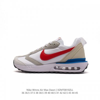 耐克 Nike Air Max Dawn 黎明系列 低帮气垫百搭休闲运动慢跑鞋，从配色上彰显出浓厚的复古气质。最大的亮点当属鞋型设计上加入结构元素，汲取 4年诞