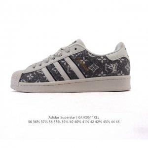 公司级 阿迪达斯 Adidas Superstar 2025年新款鞋子 蛇年新款 路易威登联名 经典贝壳头系列 新款休闲板鞋潮流男女士运动鞋 。鞋面帆布织物拼接
