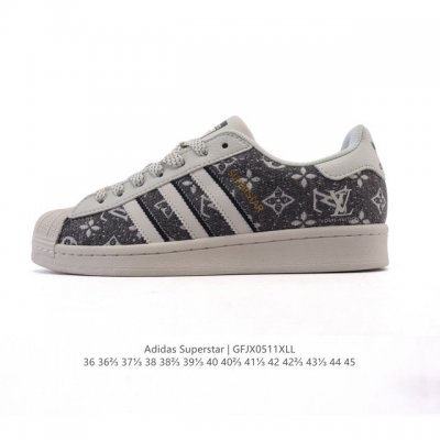公司级 阿迪达斯 Adidas Superstar 2025年新款鞋子 蛇年新款 路易威登联名 经典贝壳头系列 新款休闲板鞋潮流男女士运动鞋 。鞋面帆布织物拼接