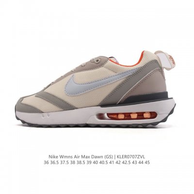 耐克 Nike Air Max Dawn 黎明系列 低帮气垫百搭休闲运动慢跑鞋，从配色上彰显出浓厚的复古气质。最大的亮点当属鞋型设计上加入结构元素，汲取1984